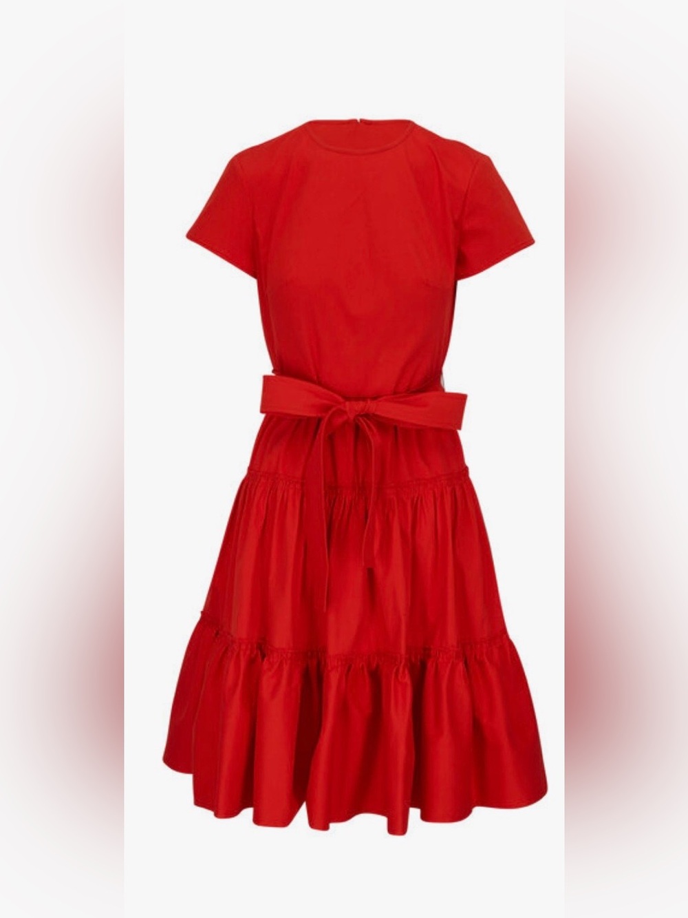 Carolina Herrera Red Tie-Waist Tiered Midi Dress